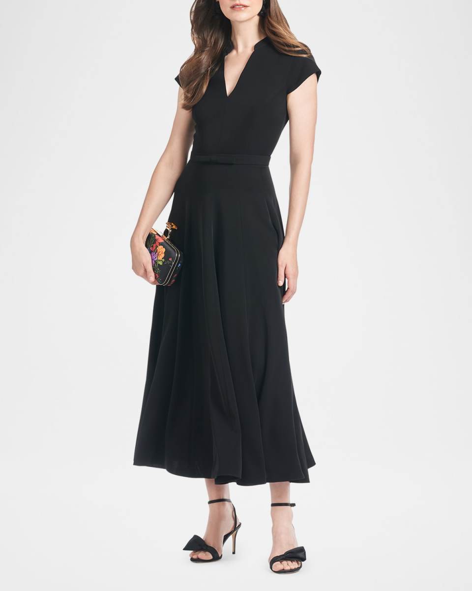 Marin Belted Cap-Sleeve Midi Dress
